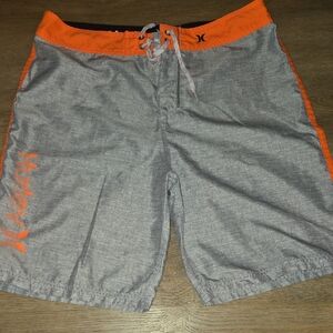 Hurley Men's Gray Swim Boardshorts with Orange Trim